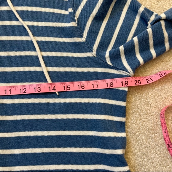 LL Bean Sweater Womens Large Petite Blue White Stripes Hood Cardigan Zip Knit - Picture 6 of 9